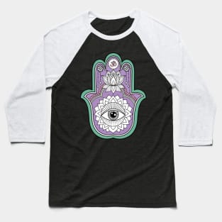 Purple Hamsa Hand Baseball T-Shirt